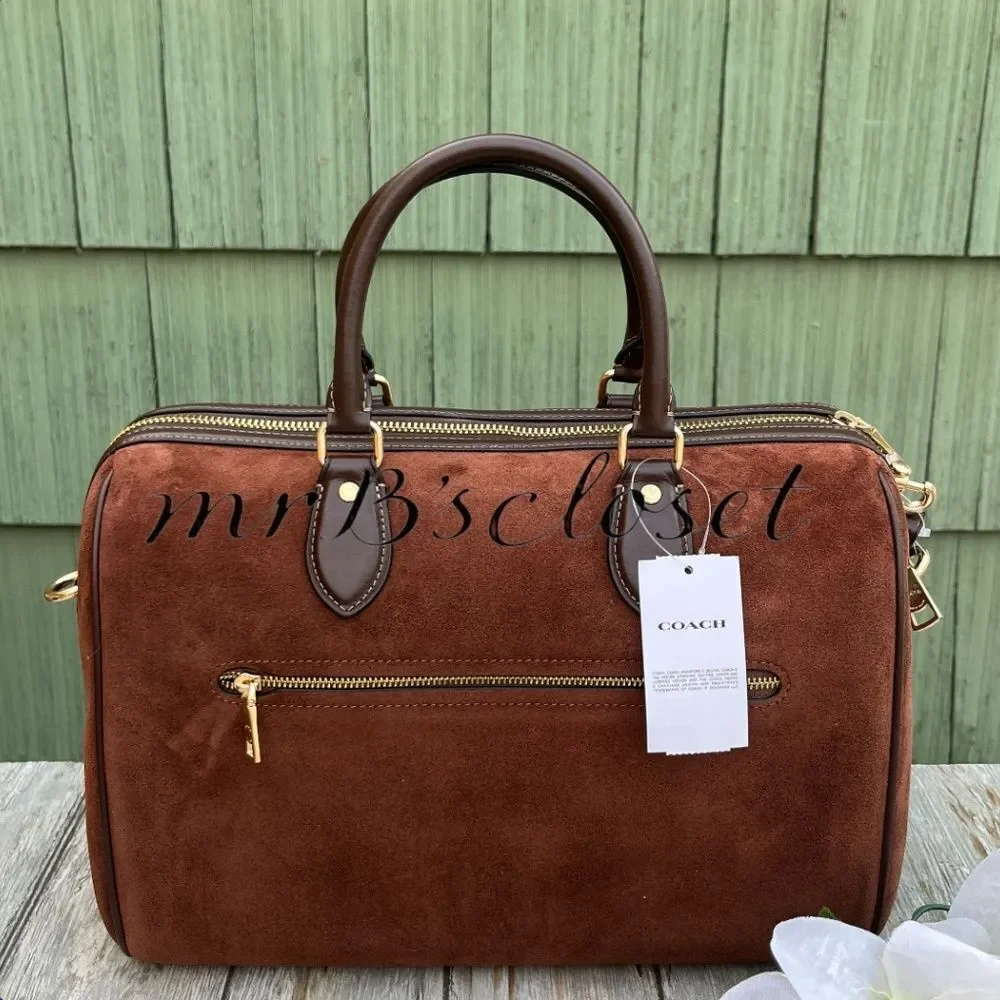 Authentic Coach Rowan Large Satchel Bag In Suede Purse